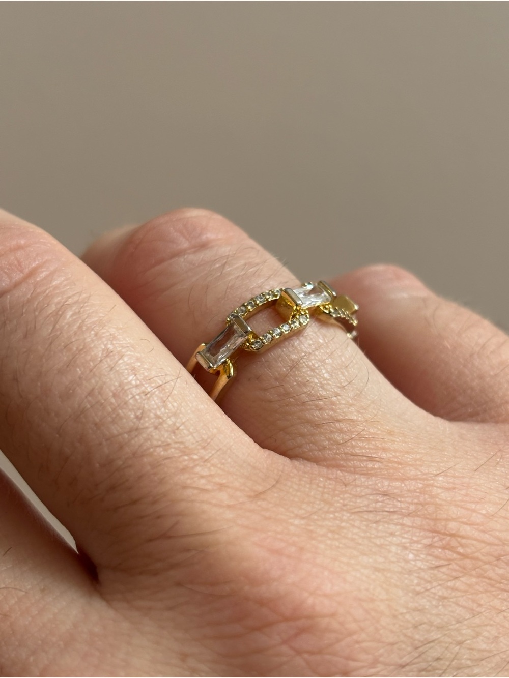 Gold Tone Chainlink Adjustable Ring with Gemstones